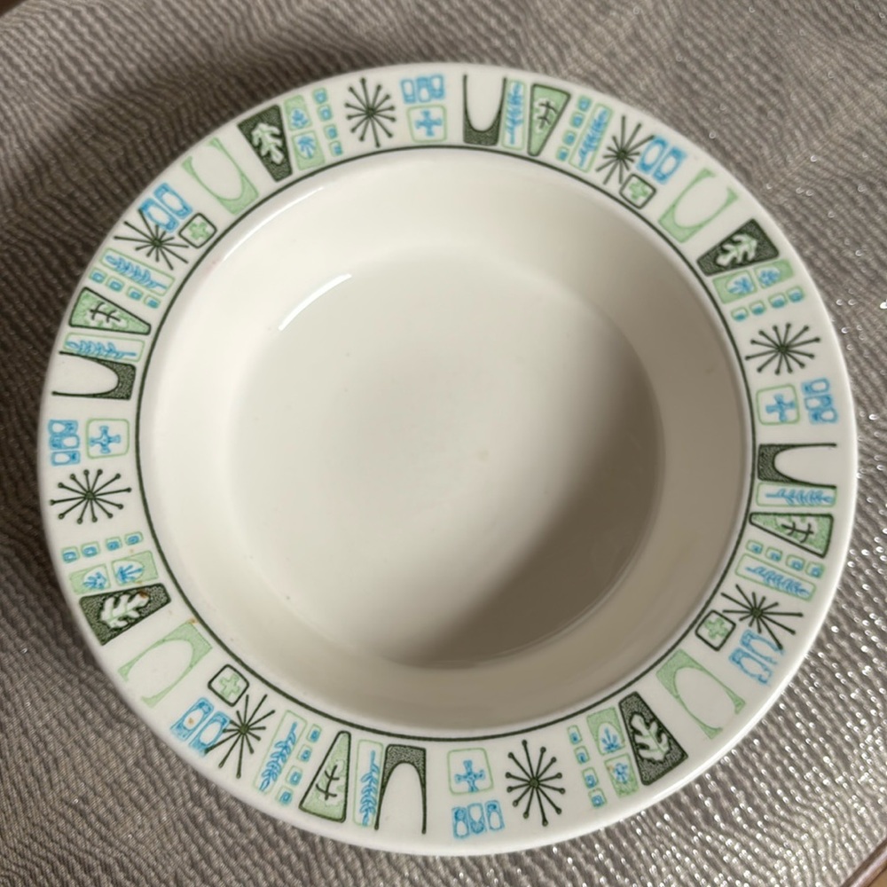 Taylorstone Vintage Mid Century Atomic Cathay Shallow Bowl Salad Soup Aqua Green